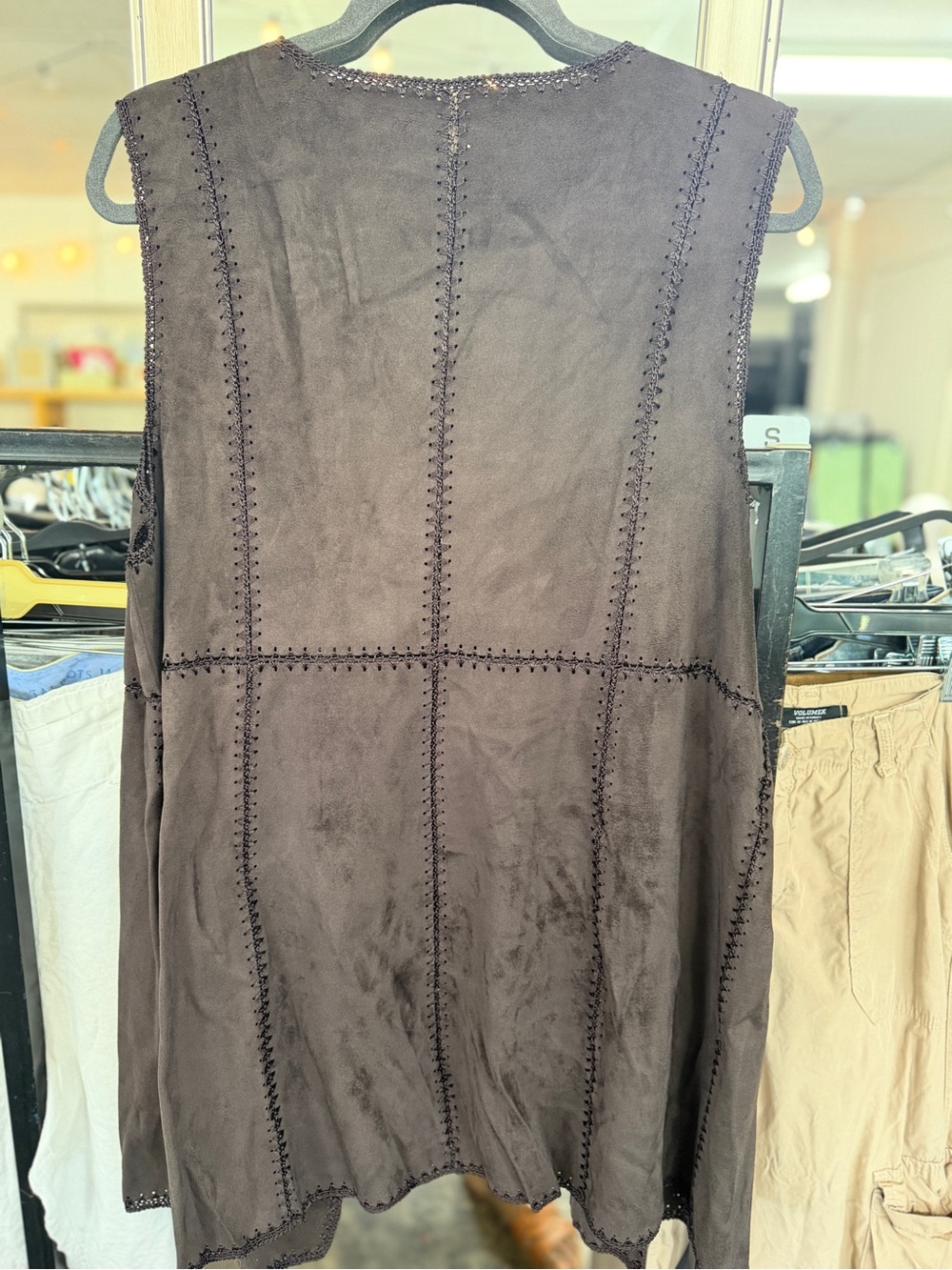 Philosophy Black Crochet-Trim Open Vest